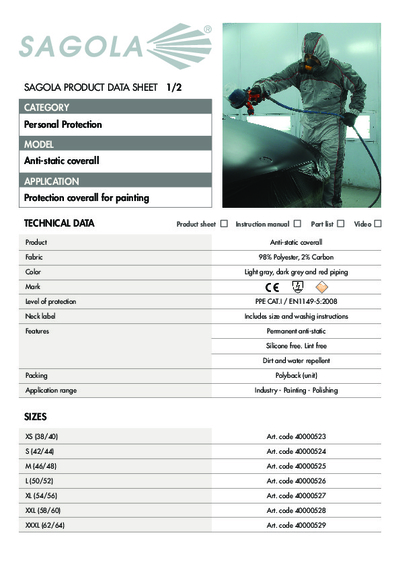 Technical data sheet Antistatic Coverall
