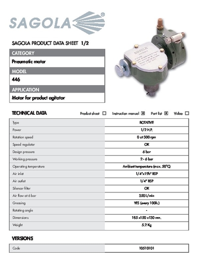 Technical data sheet Pneumatic motor 446
